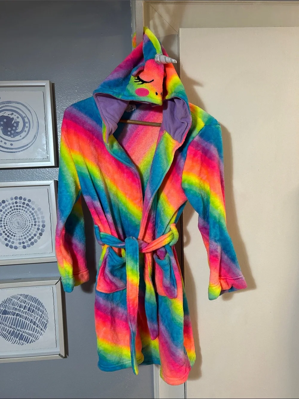 Girls Bathrobe Rainbow 3D Animal Unicorn Fleece Loungewears Size XL